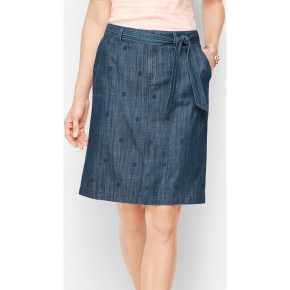 Talbots Embroidered Daisy A-Line Skirt Chambray Blue 8P - Picture 1 of 13